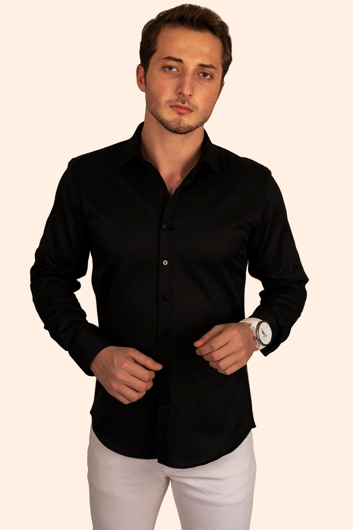 Siyah Slimfit Erkek Gömlek · 3