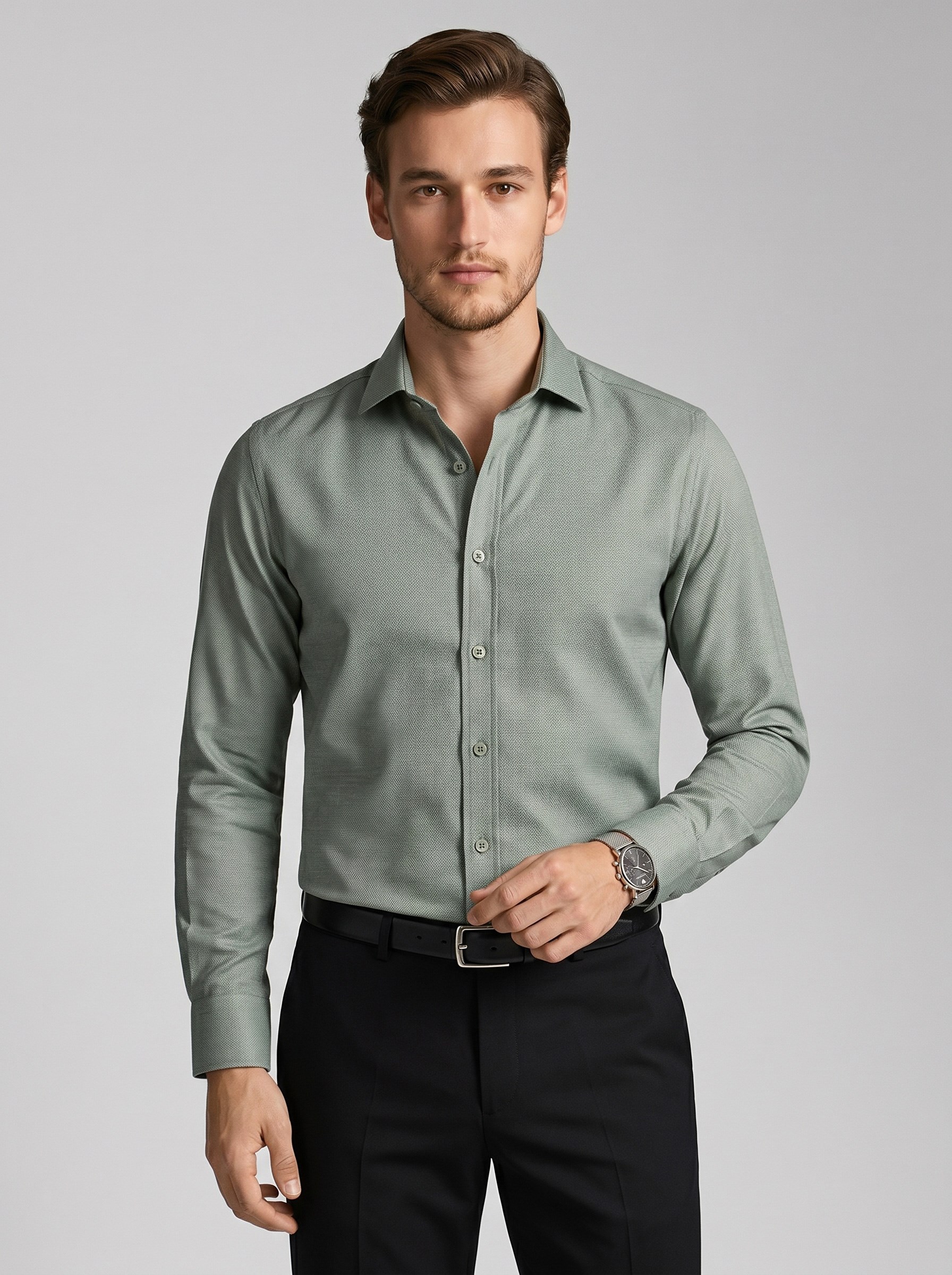 Su Yeşili Slimfit Erkek Gömlek