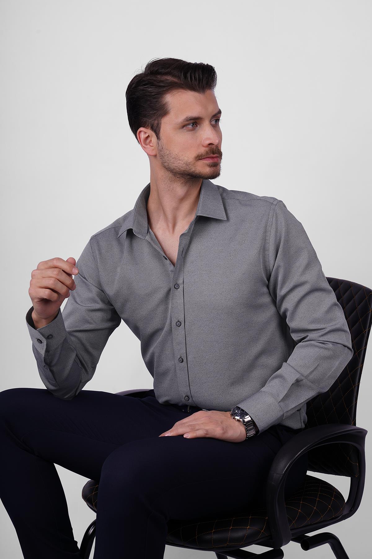 Taş Gri Erkek Slimfit Erkek Gömlek · 3