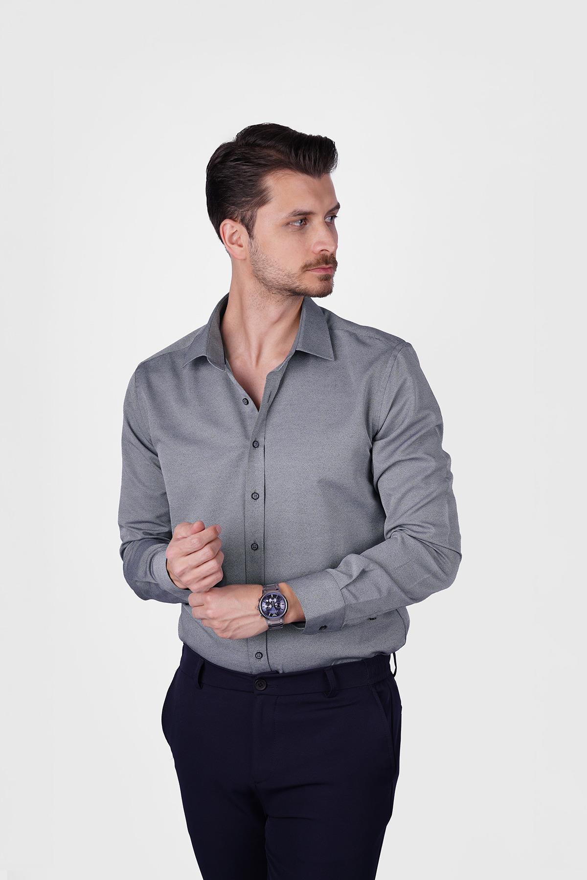 Taş Gri Erkek Slimfit Erkek Gömlek · 6