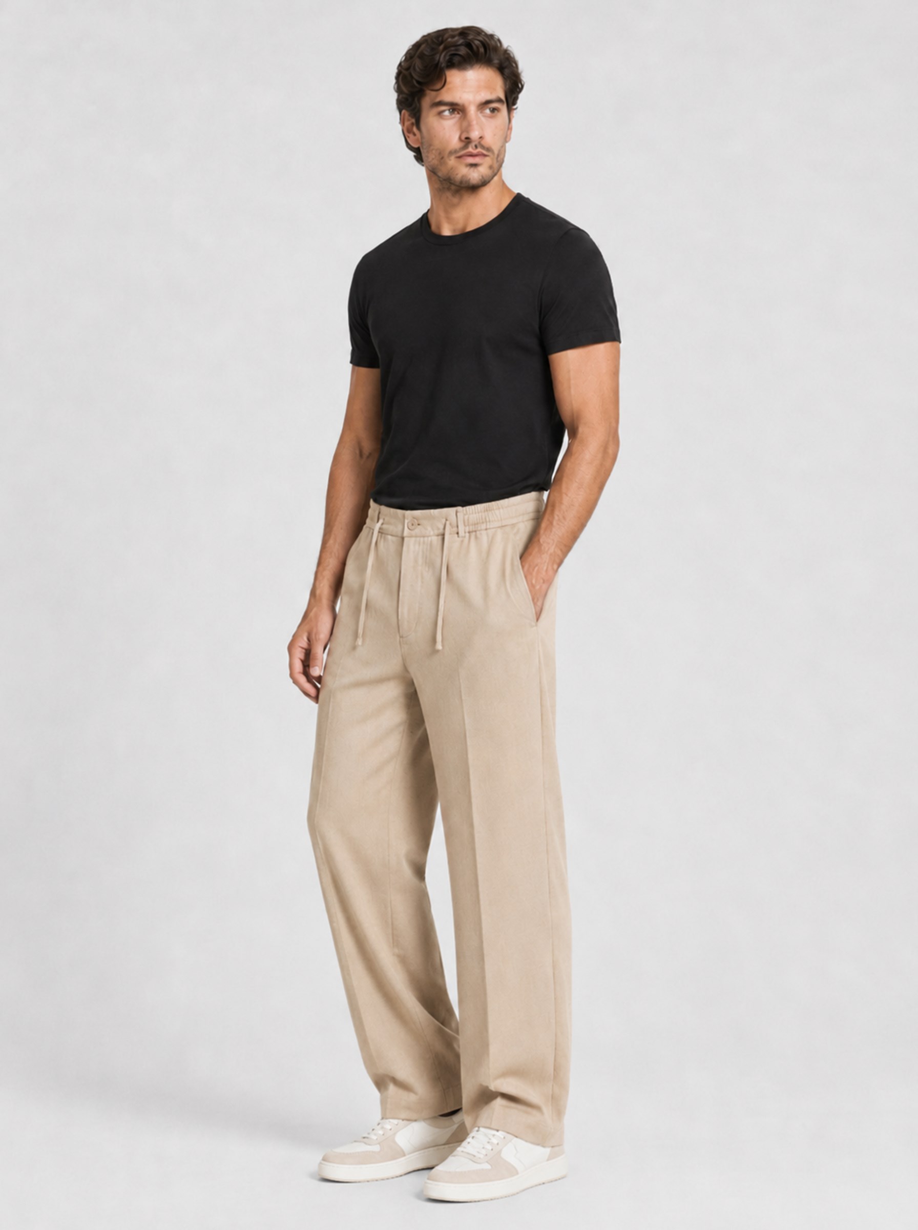 Bej Relax Fit İpli Baggy Pantolon