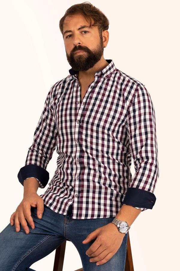 Bordo Lacivert Kareli Slimfit Erkek Gömlek · 6