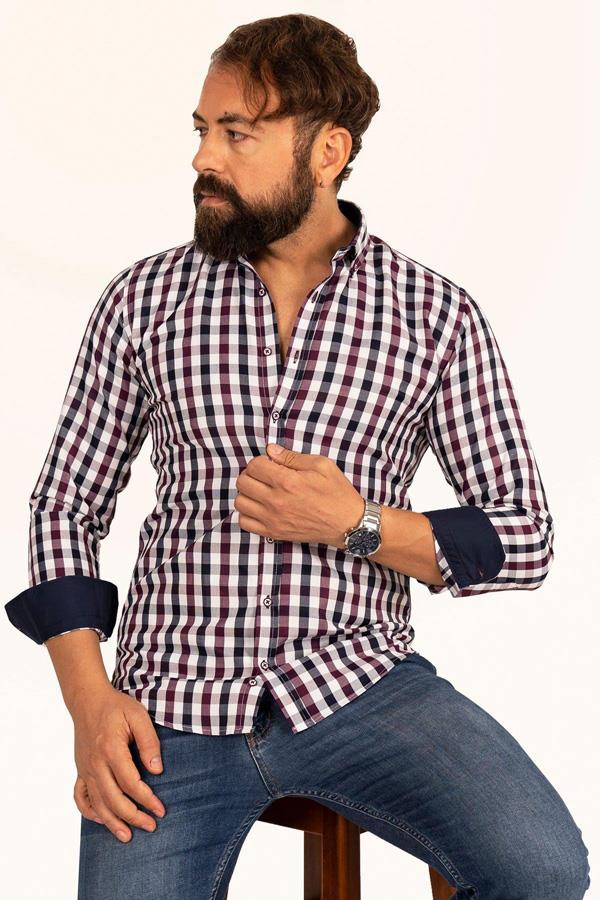 Bordo Lacivert Kareli Slimfit Erkek Gömlek · 7