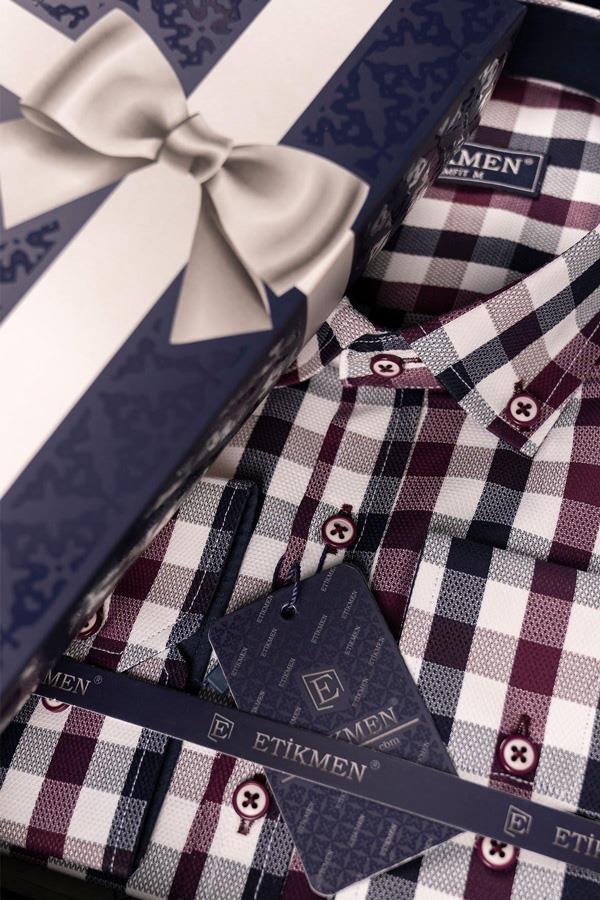 Bordo Lacivert Kareli Slimfit Erkek Gömlek · 9