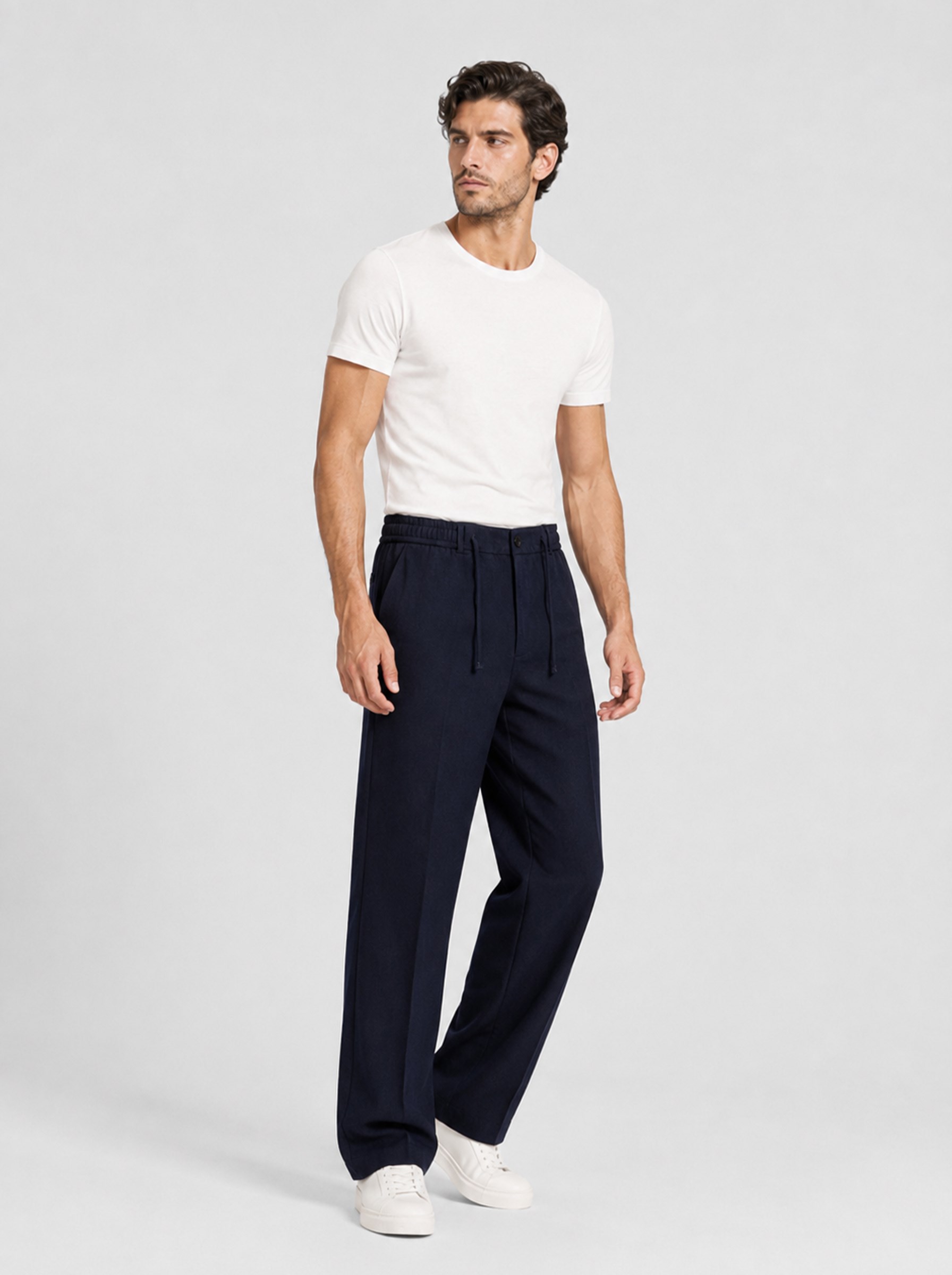 Lacivert Relax Fit İpli Baggy Pantolon