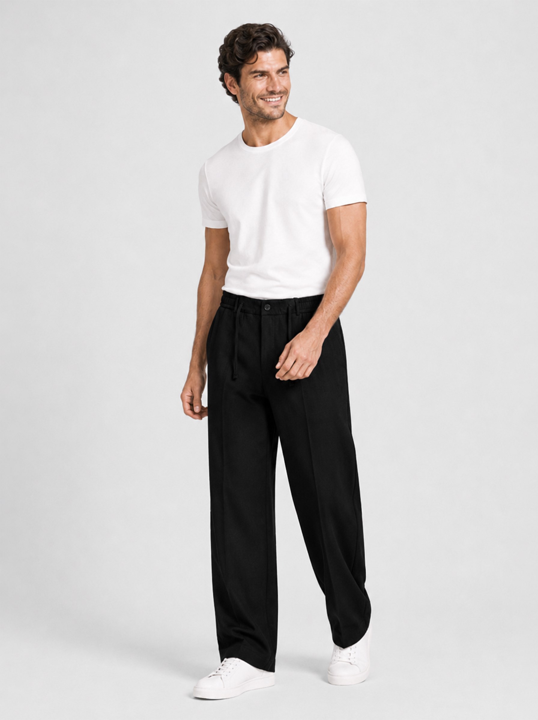 Siyah Relax Fit İpli Baggy Pantolon