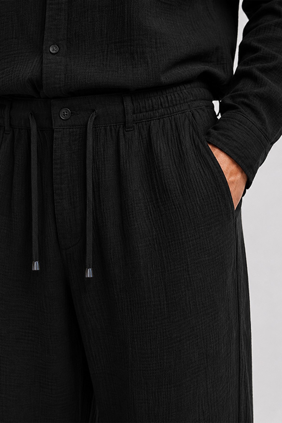 Siyah Regular Fit Müslin Pantolon