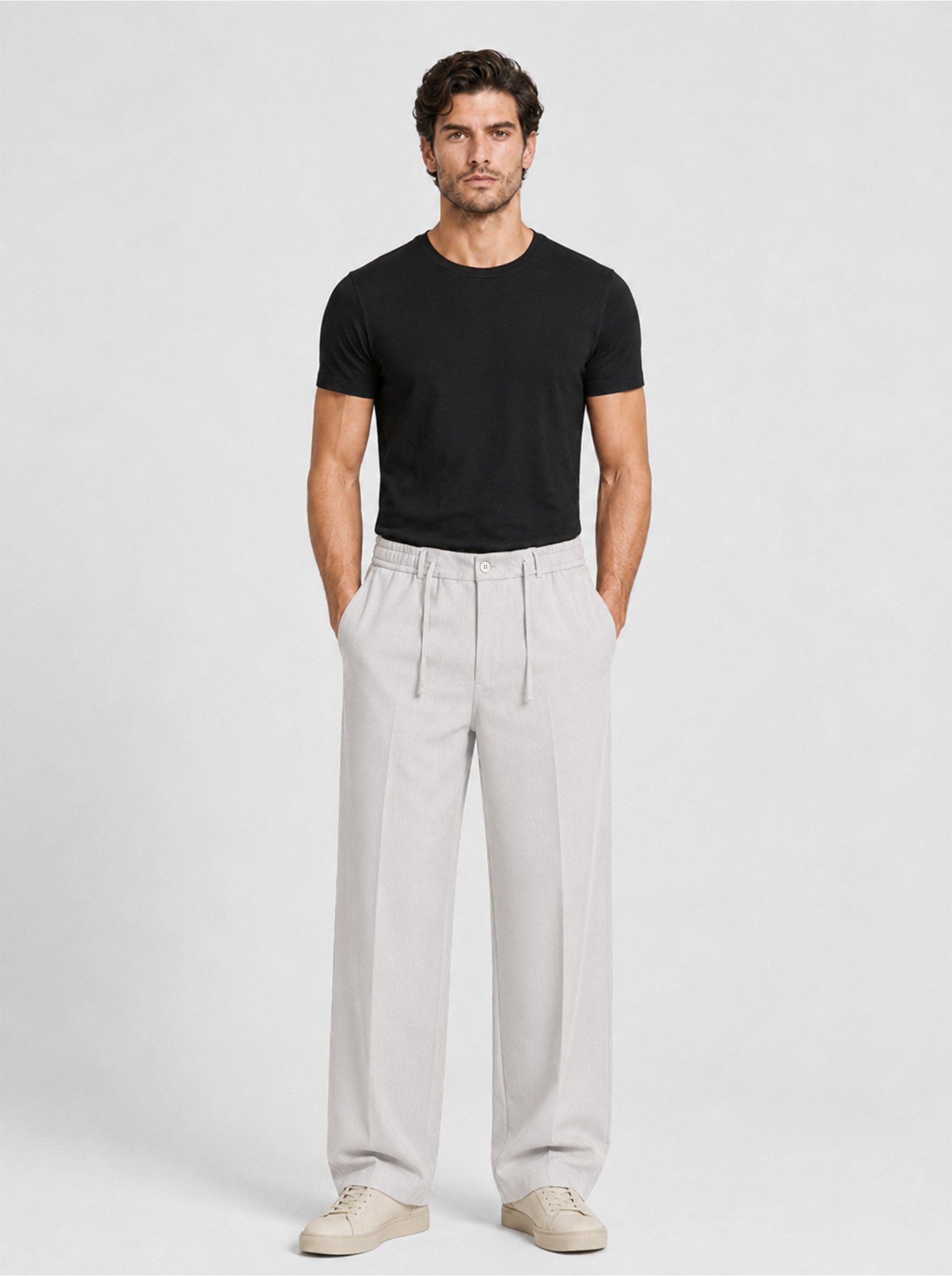 Taş Gri Relax Fit İpli Baggy Pantolon