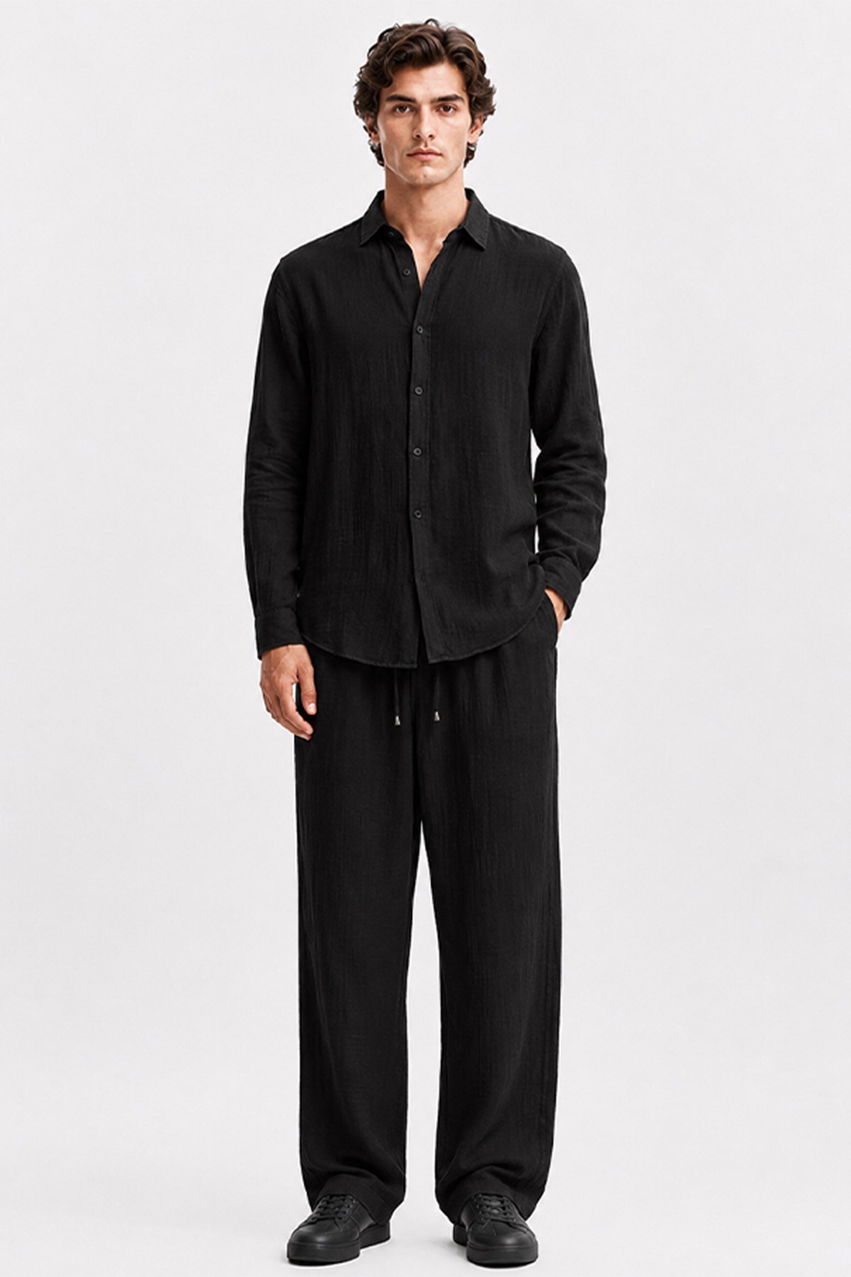 Siyah Regular Fit Müslin Takım
