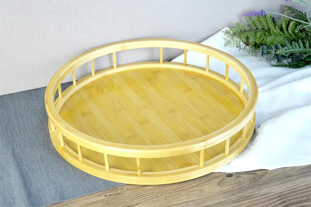 PAÇİ-BAMBU 36 CM YUVARLAK ÇİTLİ TEPSİ