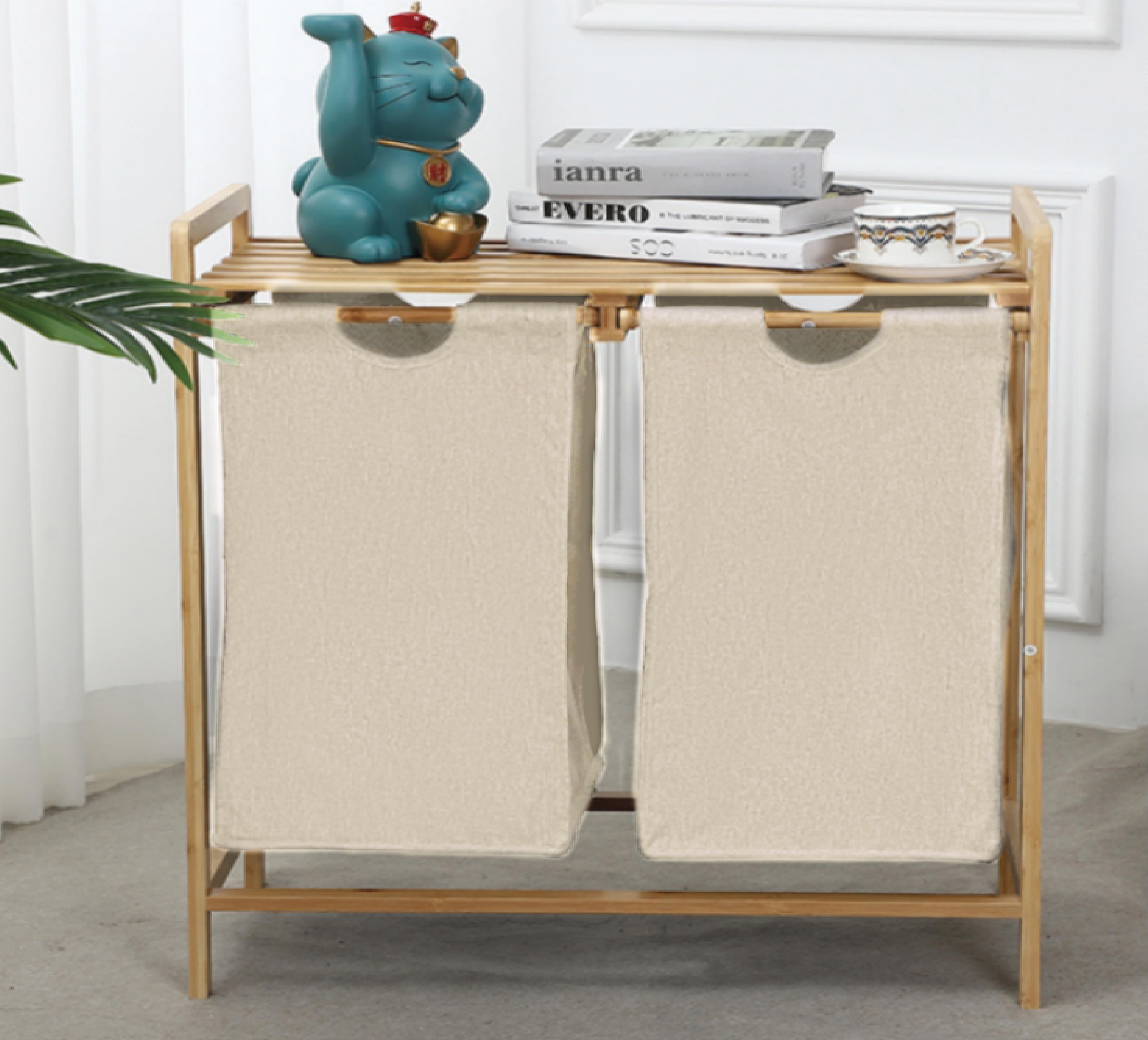 PAÇİ-BAMBU KREM İKİLİ ÇAMAŞIR SEPETİ