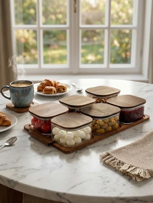 PAÇİ-6 PARÇA AKASYA STANDLI CAM KAHVALTILIK SETİ