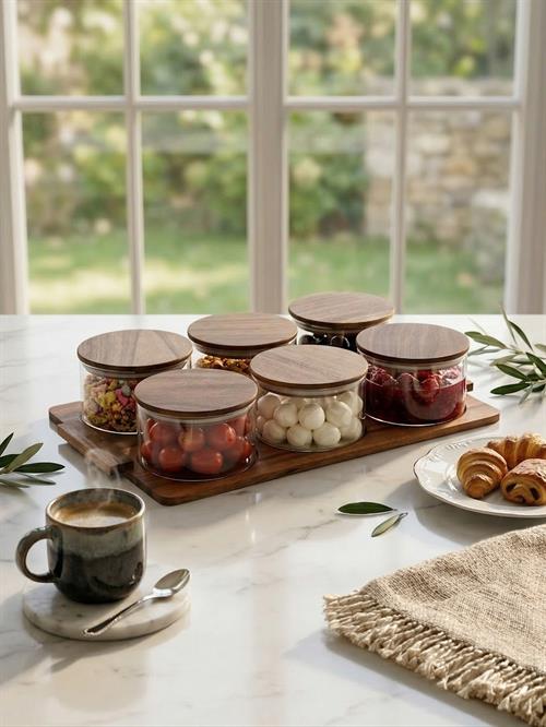 PAÇİ-6 PARÇA AKASYA STANDLI CAM KAHVALTILIK SETİ