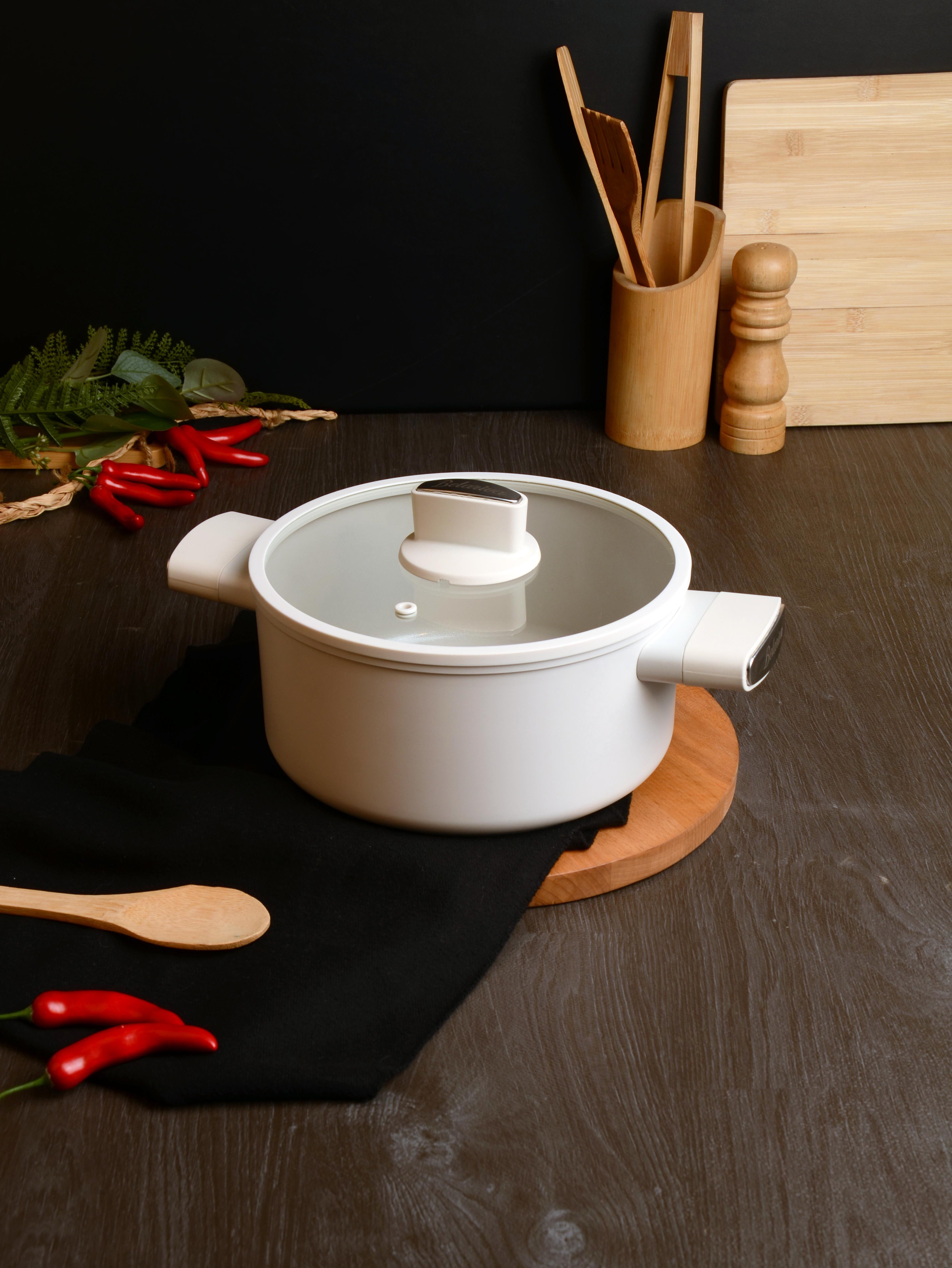 BELARİVA-22 CM BEYAZ SİLİKON SAPLI DERİN TENCERE