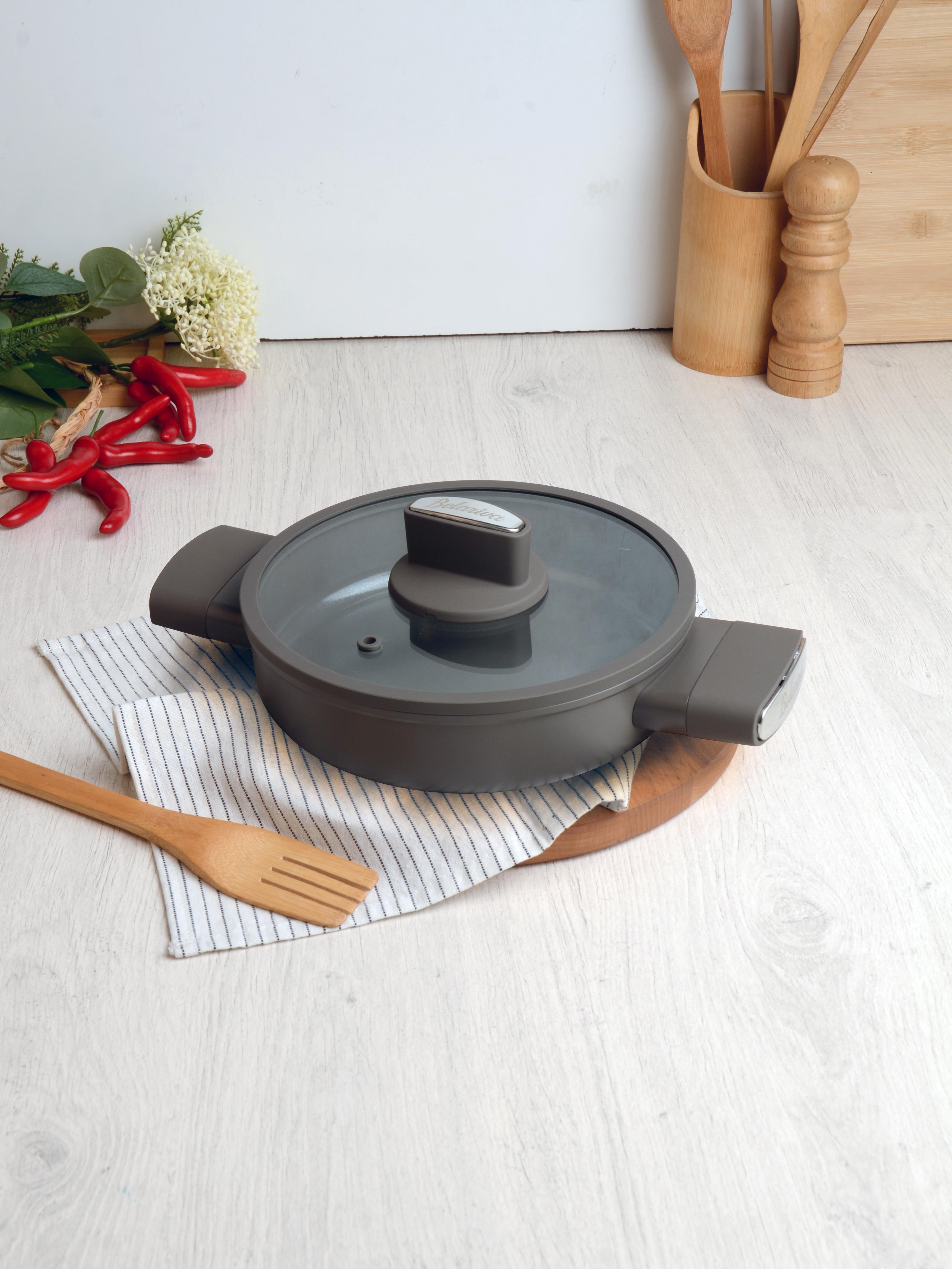 BELARİVA-22 CM CAM KAPAKLI GRİ SİLİKON SAPLI SAHAN