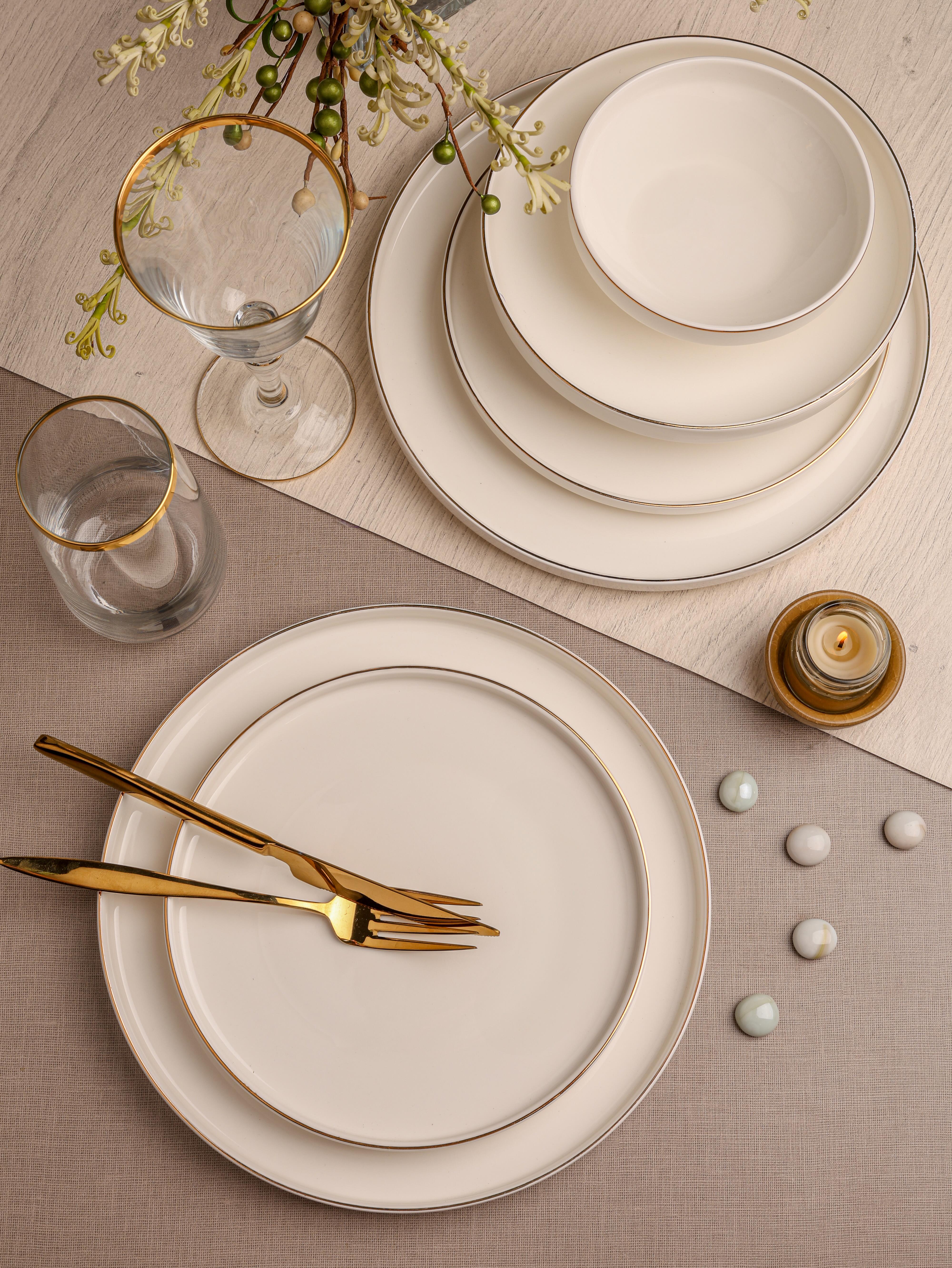 PAÇİ-24 PARÇA MELODİA ALTIN DÜZ KENAR YEMEK TAKIMI