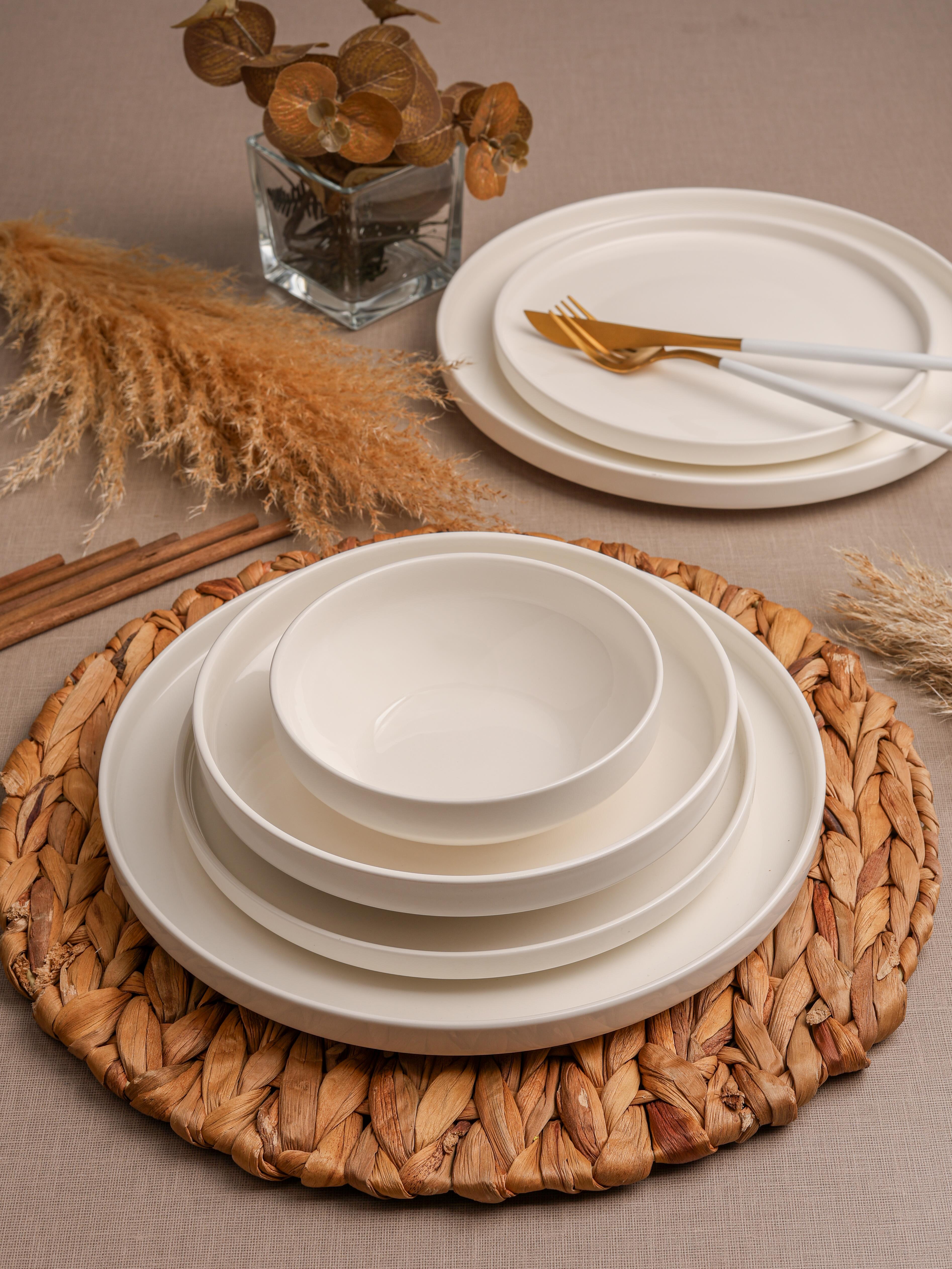 PAÇİ-24 PARÇA MELODİA BEYAZ DÜZ KENAR YEMEK TAKIMI