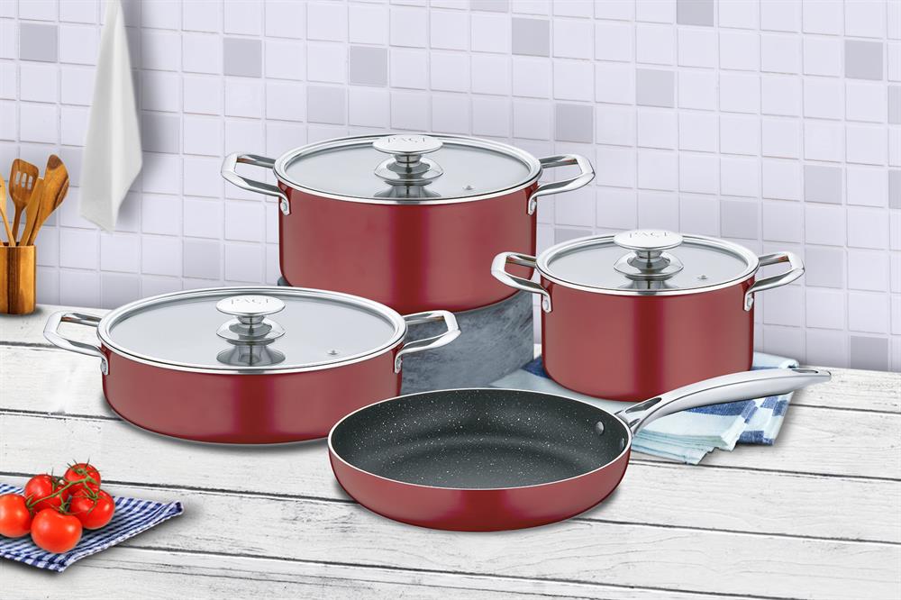 PAÇİ-7 PARÇA RETRO ELMA ŞEKERİ GRANİT TENCERE SETİ