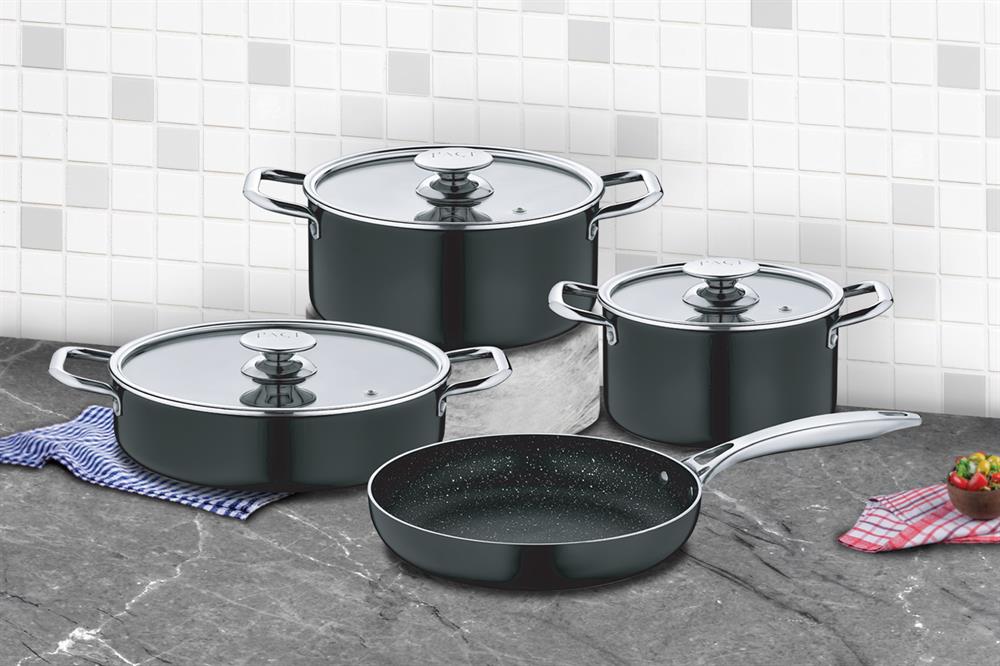 PAÇİ-7 PARÇA RETRO SİYAH GRANİT TENCERE SETİ