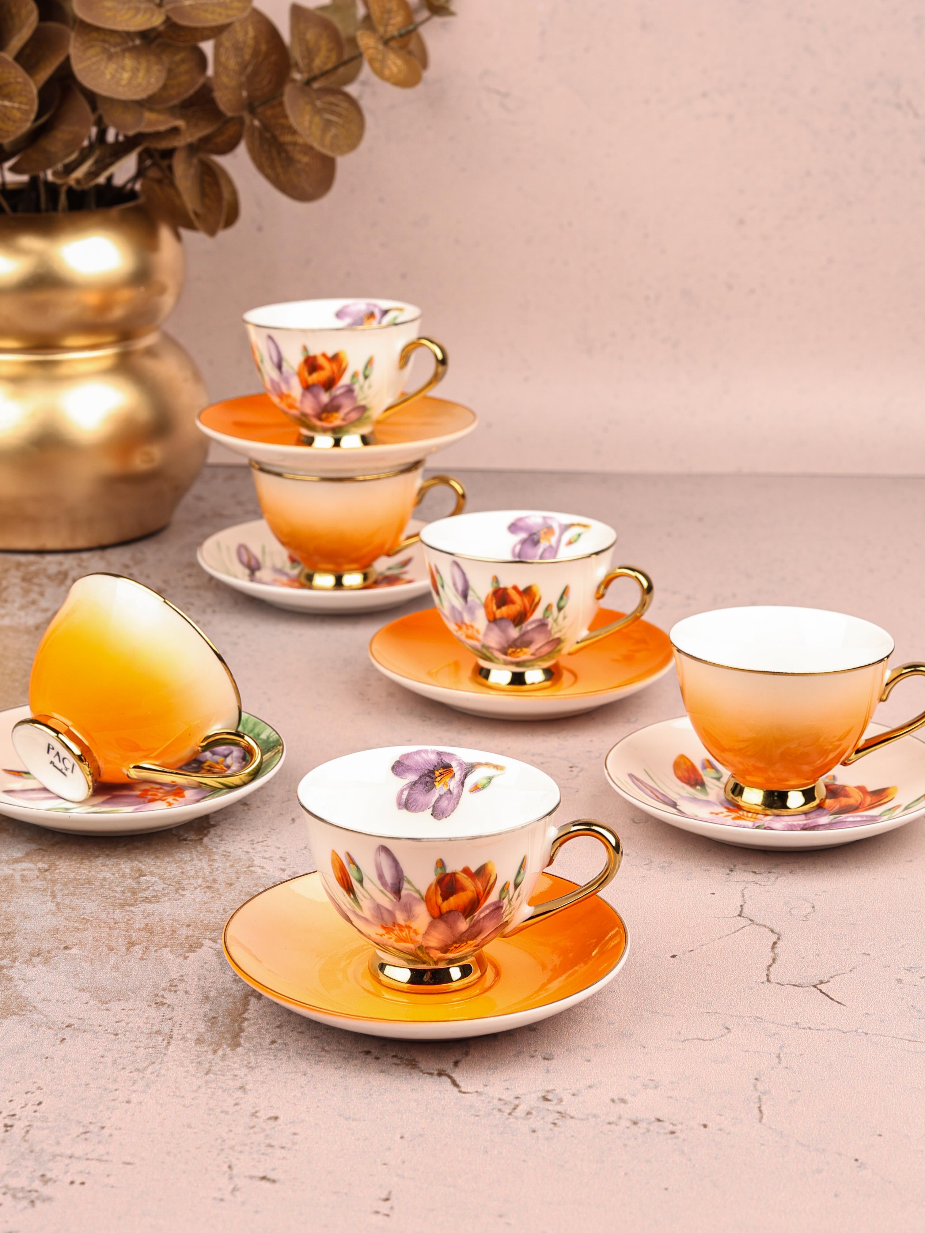 PAÇİ-ARANCIA ÇİÇEKLİ YALDIZLI KAHVE FİNCANI