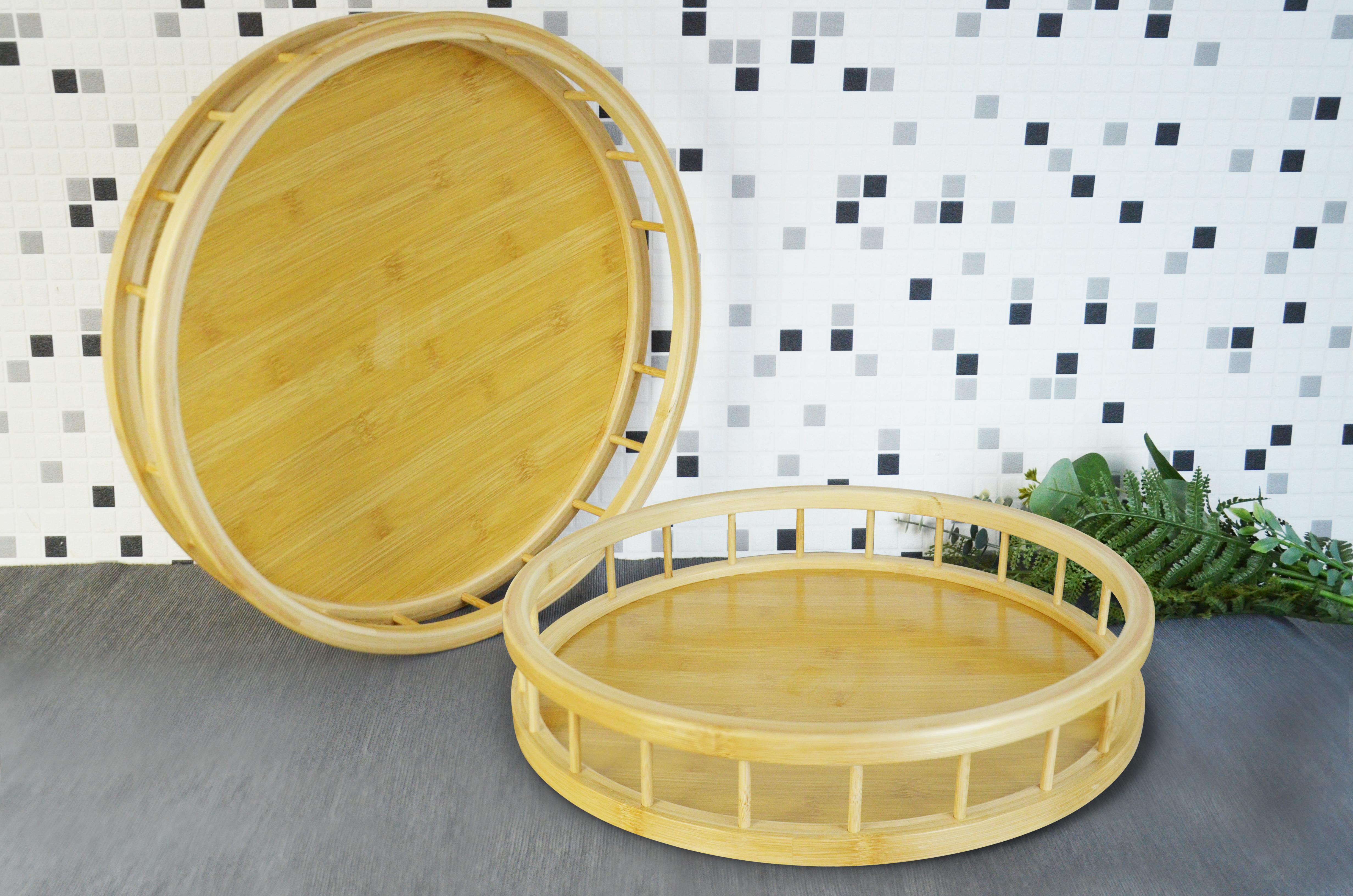 PAÇİ-BAMBU 2'Lİ ÇİTLİ YUVARLAK TEPSİ