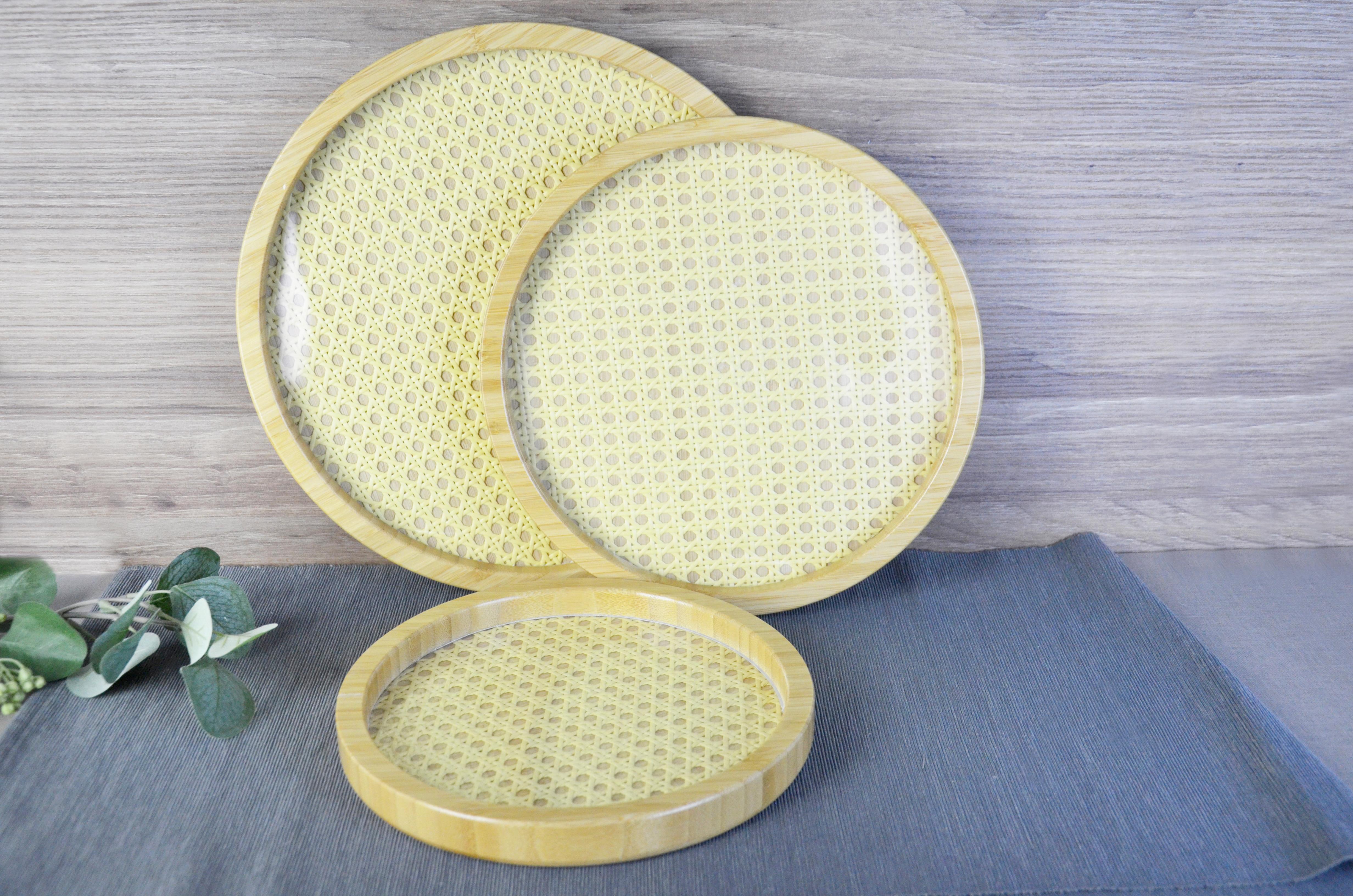 PAÇİ-BAMBU YUVARLAK 3'LÜ CAMLI TEPSİ