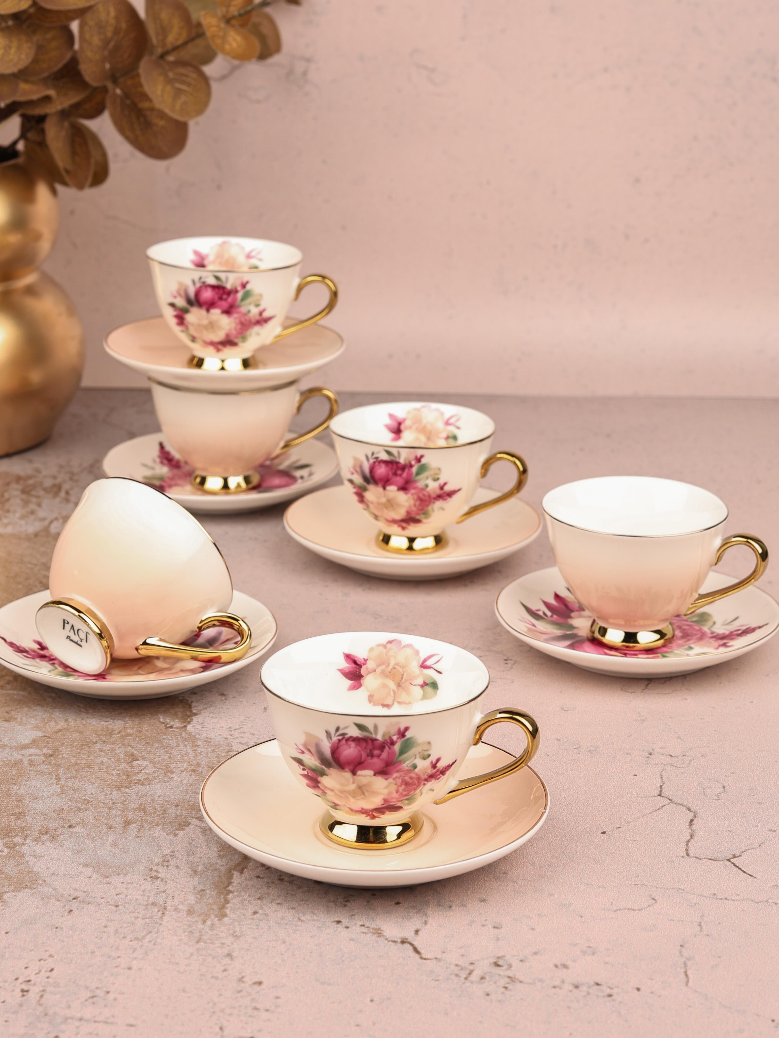 PAÇİ-ÇİÇEKLİ YALDIZLI KAHVE FİNCANI