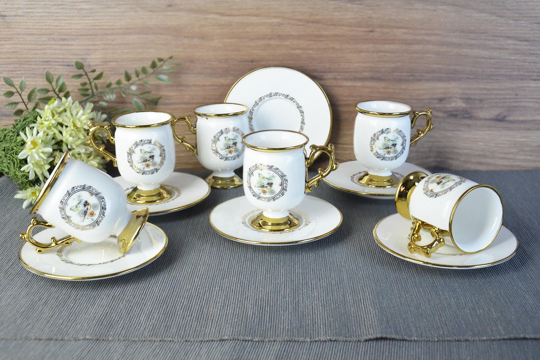 PAÇİ-DESİRE AYAKLI BEYAZ YALDIZLI KUŞLU KAHVE FİNCANI