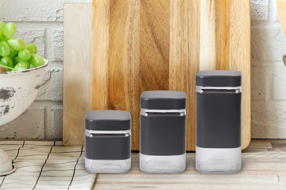 PAÇİ-FİONA 3 BOY GRİ GÜMÜŞ KAVANOZ SETİ