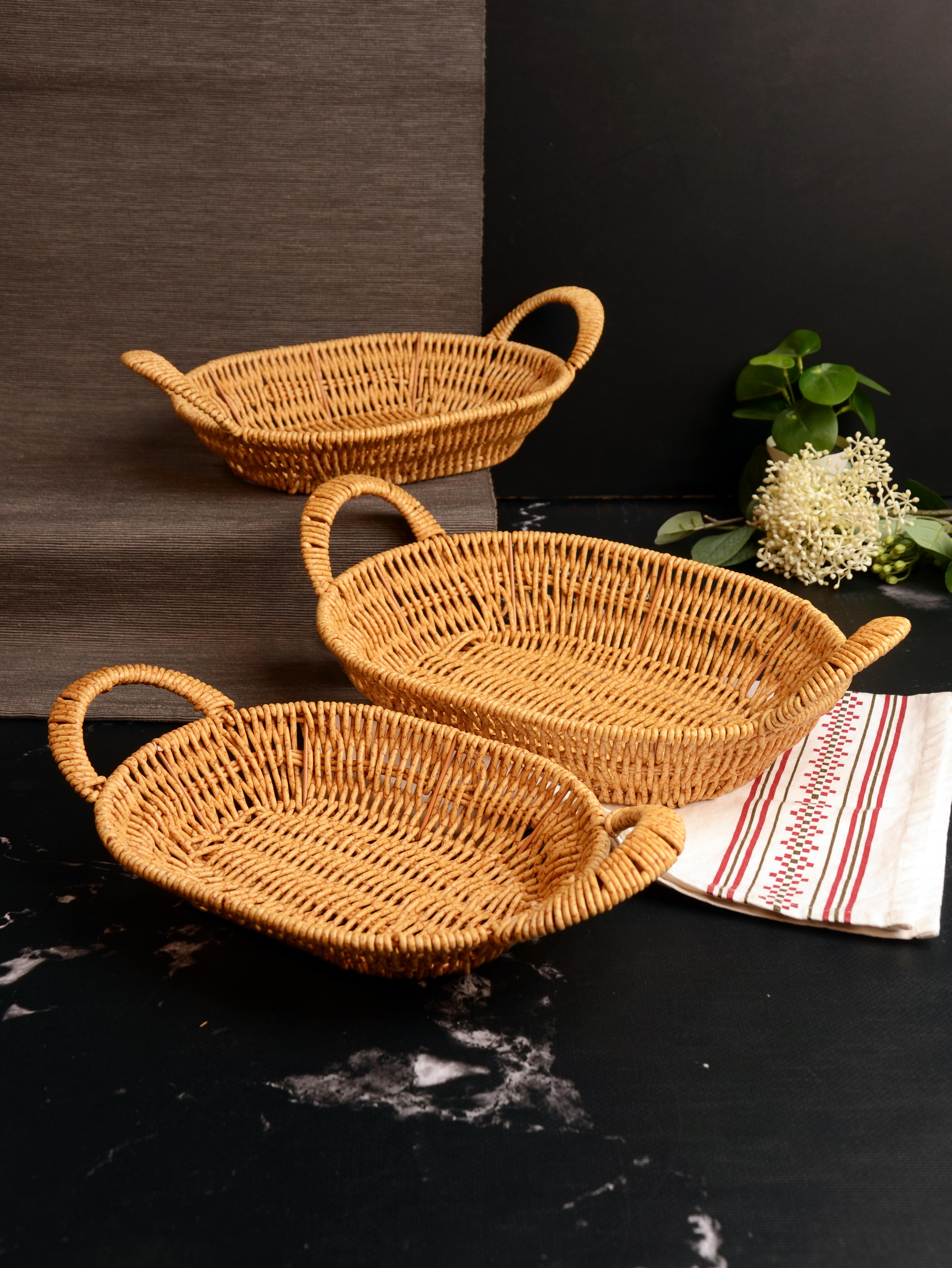 PAÇİ-HASIR OVAL KULPLU 3'LÜ SEPET