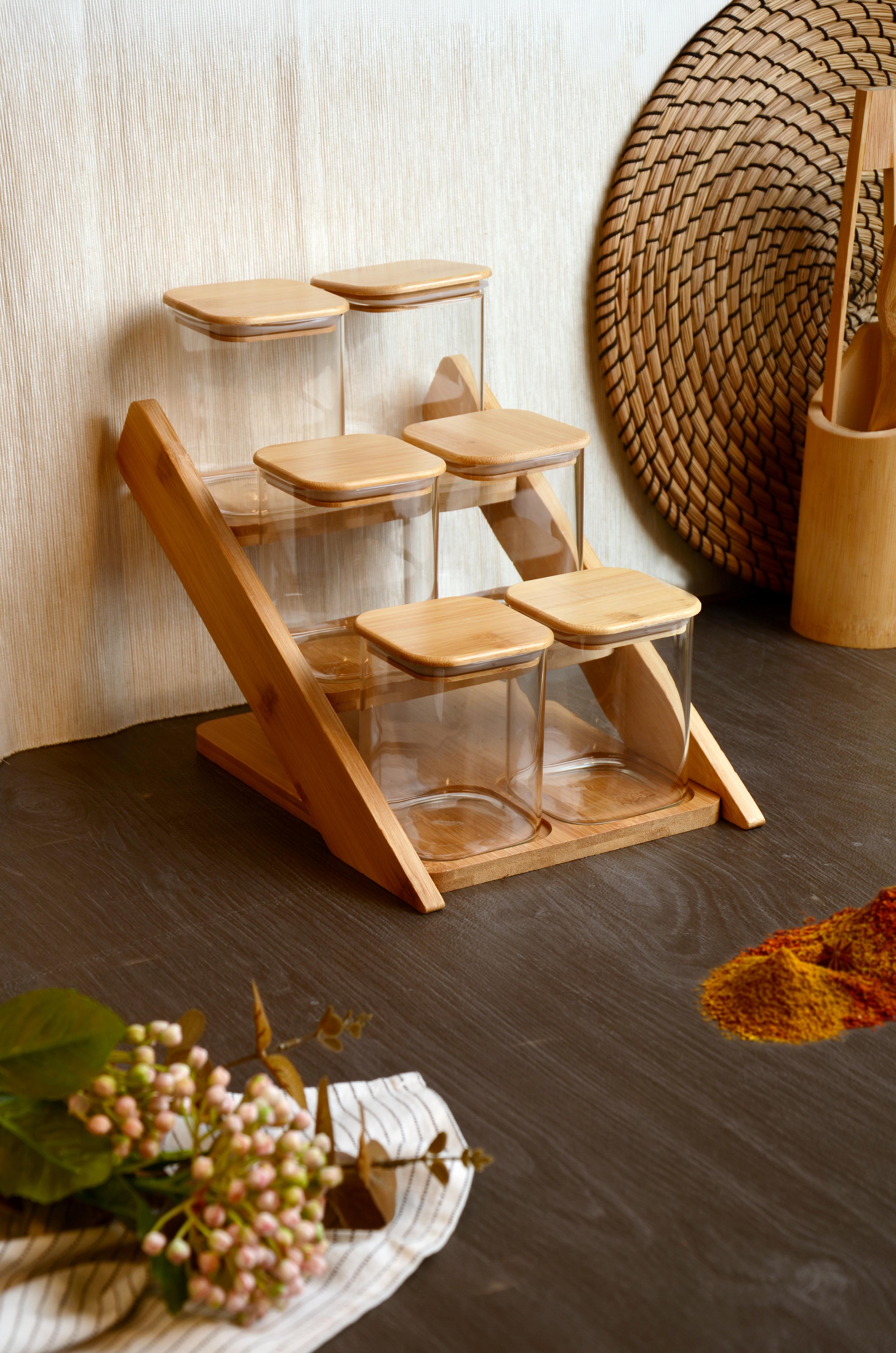 PAÇİ-KARE BAMBU KAPAKLI 6'LI BAHARATLIK SETİ