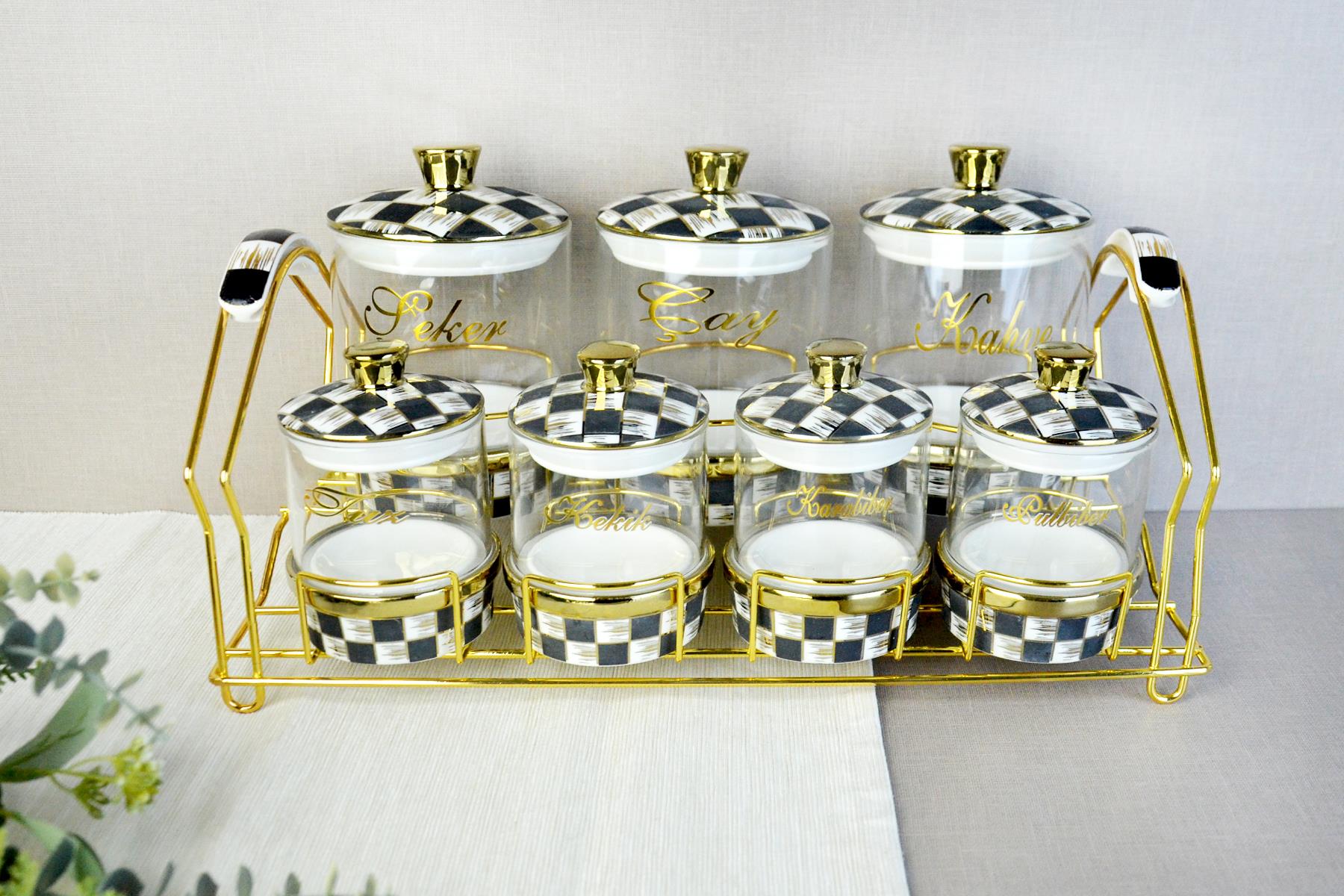 PAÇİ-LEO 7'Lİ PORSELEN & CAM MAT DAMA BAHARATLIK SETİ