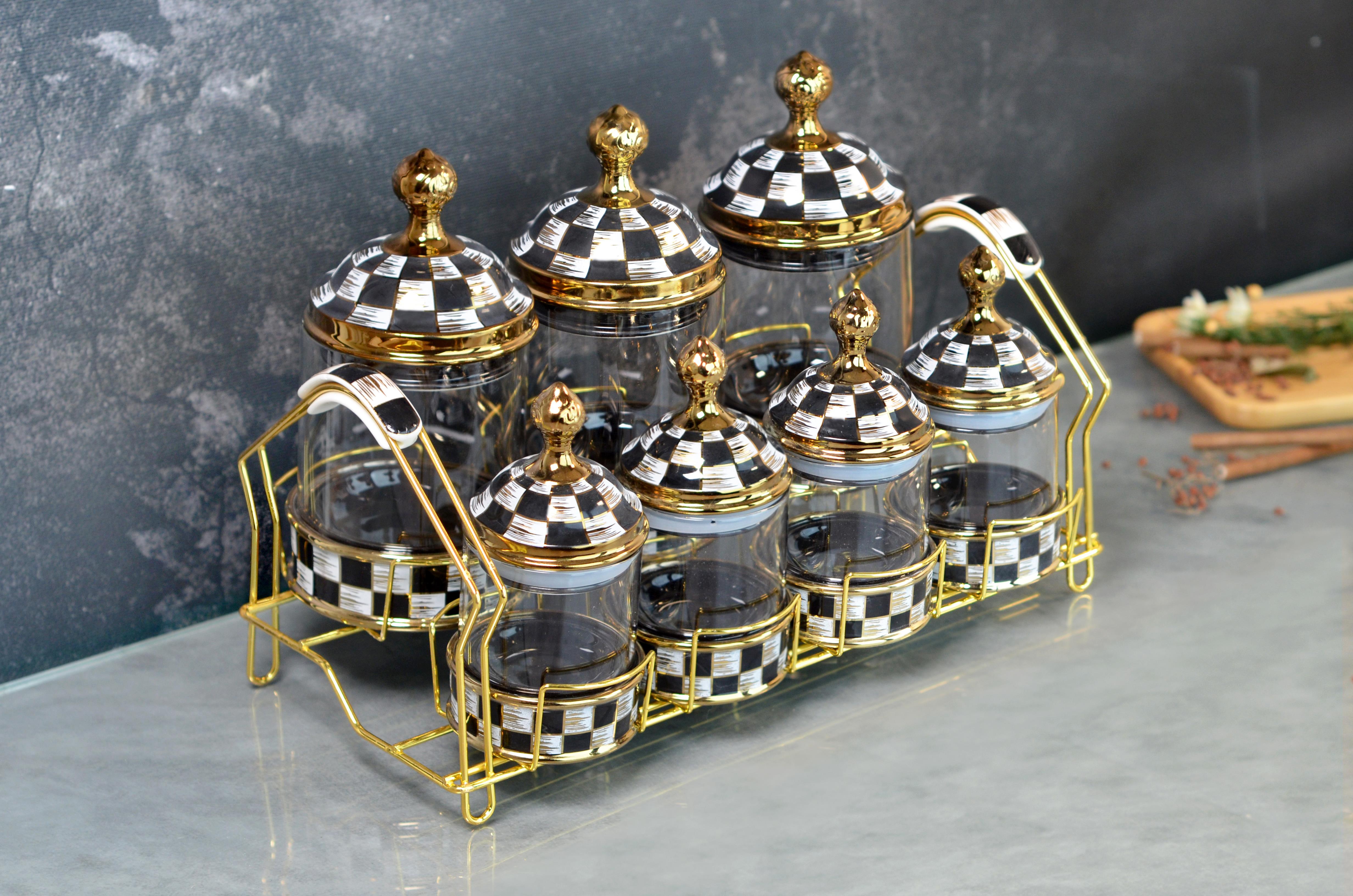 PAÇİ-LEO 7Lİ PORSELEN & CAM TEPELİ PARLAK DAMA BAHARATLIK