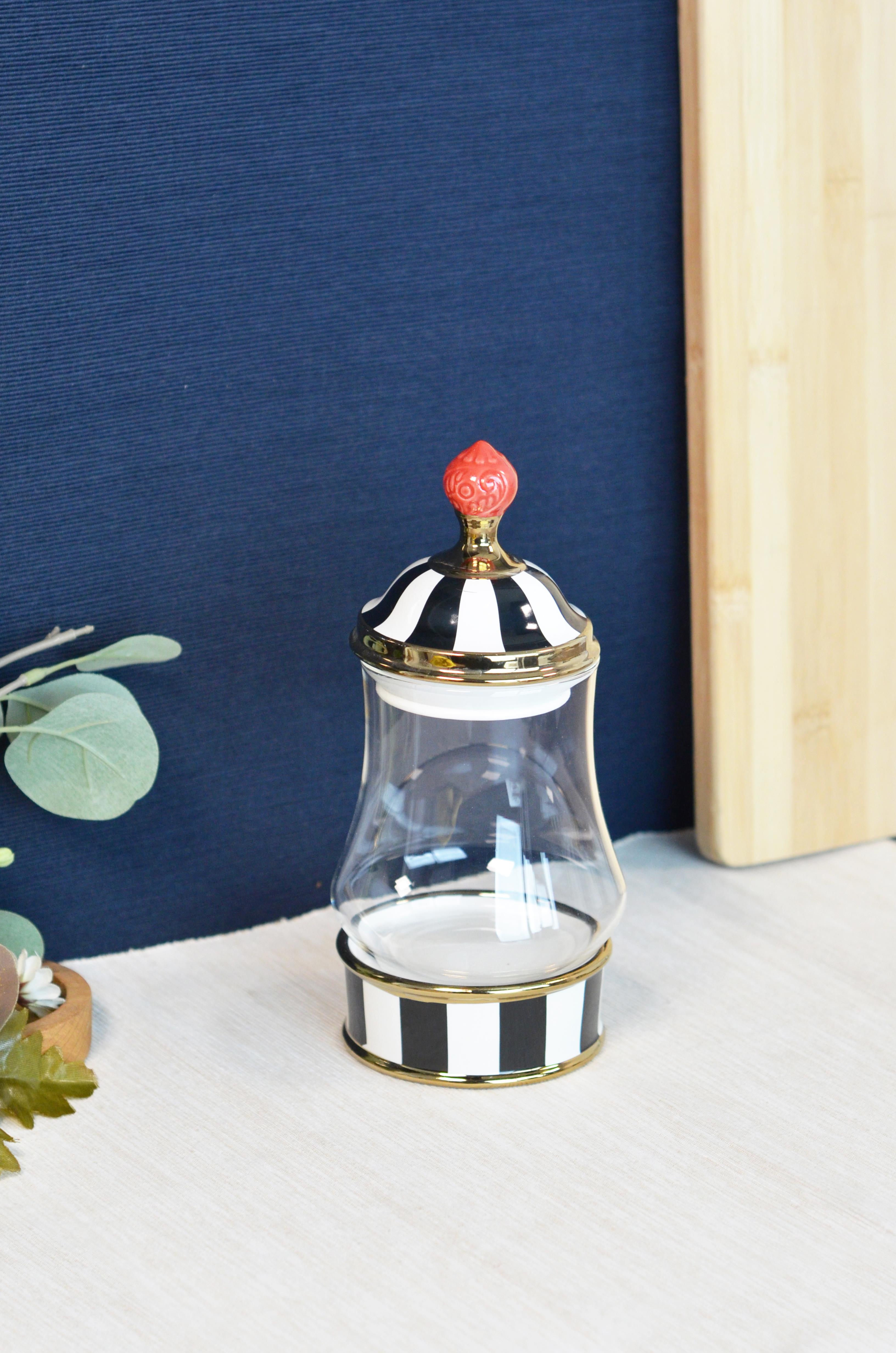 PAÇİ-LEO PORSELEN & CAM TEPELİ SİYAH BEYAZ KÜÇÜK KAVANOZ