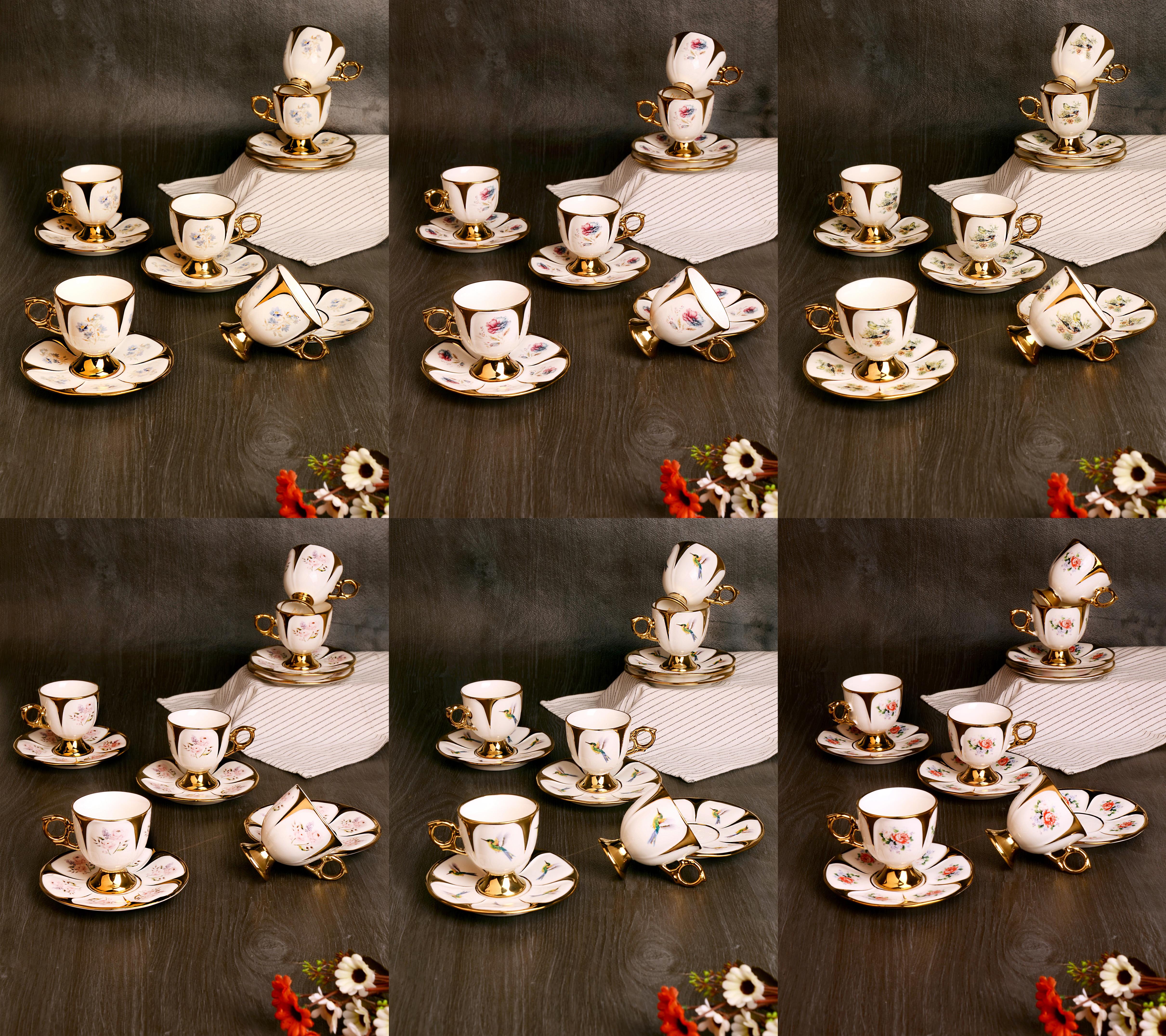 PAÇİ-RADIANCE YALDIZLI ÇİÇEKLİ BEYAZ KAHVE FİNCANI