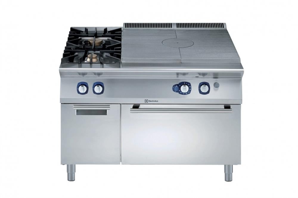 Electrolux Kapalı Ateş Ocak 105 Kw 2 Açık Ateş 1x10 Kw 1x6 Kw Altı Gazlı Fırın 85 Kw ve Dolaplı  120*93*85 cm