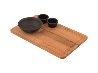 Lava Döküm   Yuvarlak Kase ve Ahşap altlık. Çap14cm. (Bu ürüne sos kapları dahil değildir)