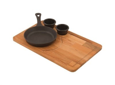 Lava Döküm   Yuvarlak Saplı Tava ve Ahşap altlık. Çap12cm. (Bu ürüne sos kapları dahil değildir)