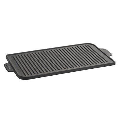 Lava Döküm  Griddle, Bir Tarafı Düz diğer tarafı Izgara yüzeyli, Metal Kulplu. Ölçü 26x47cm.