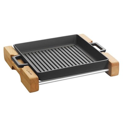 Lava Döküm  Izgara Tava, Metal Kulplu, Ahşap standlı. Ölçü 26x26cm.