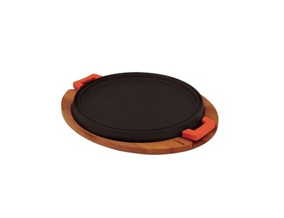 Lava Döküm  Yuvarlak Griddle, Bir Tarafı Düz diğer tarafı Izgara yüzeyli, Metal Kulplu ve ahşap altlılı. Çap28cm.
