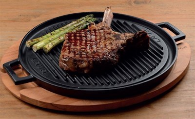 Lava Döküm  Yuvarlak Griddle, Bir Tarafı Düz diğer tarafı Izgara yüzeyli, Metal Kulplu. Çap34cm.