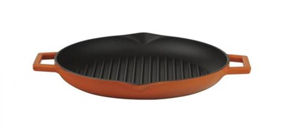 Lava Döküm  Yuvarlak Izgara Tava, Metal Kulplu. Çap30cm.