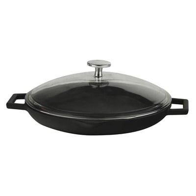 Lava Döküm  Yuvarlak Kızartma Tavası, Metal Kulplu, Cam kapaklı. Çap30cm.