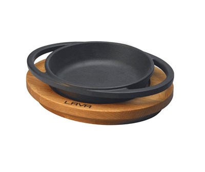 Lava Döküm  Yuvarlak Kulplu Tava, Kulplu ve Ahşap Altlıklı. Çap12cm.