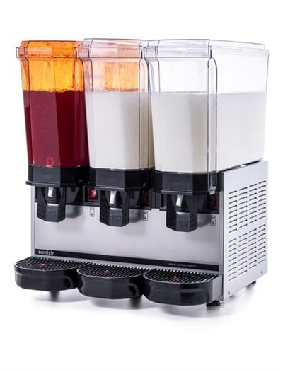 Samixir Klasik Triple Soğuk İçecek Dispenseri 20 ve 20 ve 20 L Fıskiyeli Karıştırıcılı Karıştırıcılı Inox
