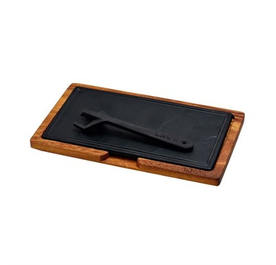 Lava Döküm   Ahşap ve Döküm Demir Hot Plate Servis Tahtası. Ölçü 16x30cm. (Ahşap ve döküm plaka arasında 4 adet silikon seperatö