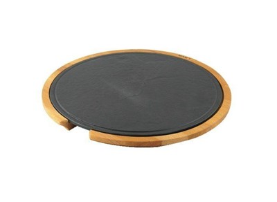 Lava Döküm   Ahşap ve Döküm Demir Hot Plate Servis Tahtası. Çap29cm. (Ahşap ve döküm plaka arasında 4 adet silikon seperatör var