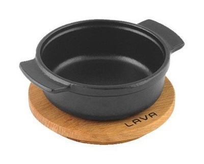 Lava Döküm   Güveç kabı ve ahşap altlık. Çap11cm.