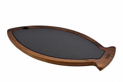 Lava Döküm   Iroko Balık Servis tahtası ve Döküm Demir plaka. Ölçü 24x47cm.